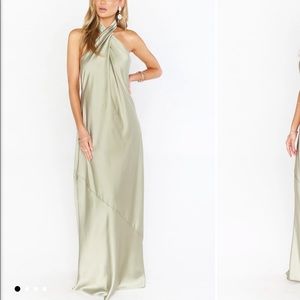 Jasmine Halter Maxi Dress - Moss Green Luxe Satin